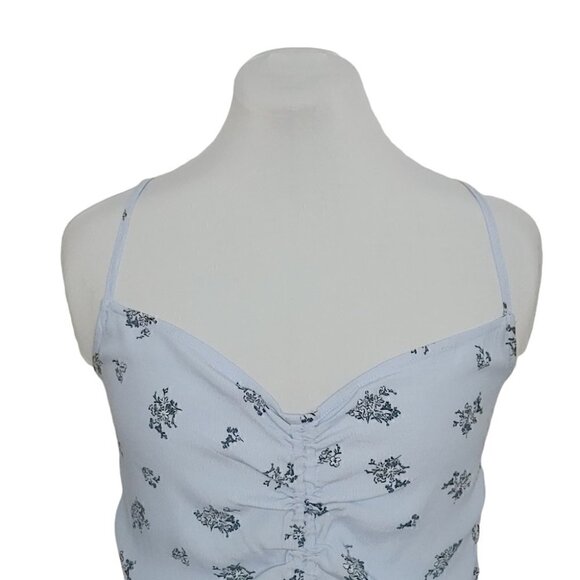 NWT MANGO Light Blue Floral Ruched Spaghetti Strap Camisole - Picture 2 of 10